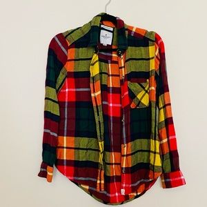 Boyfriend fit plaid button up shirt
